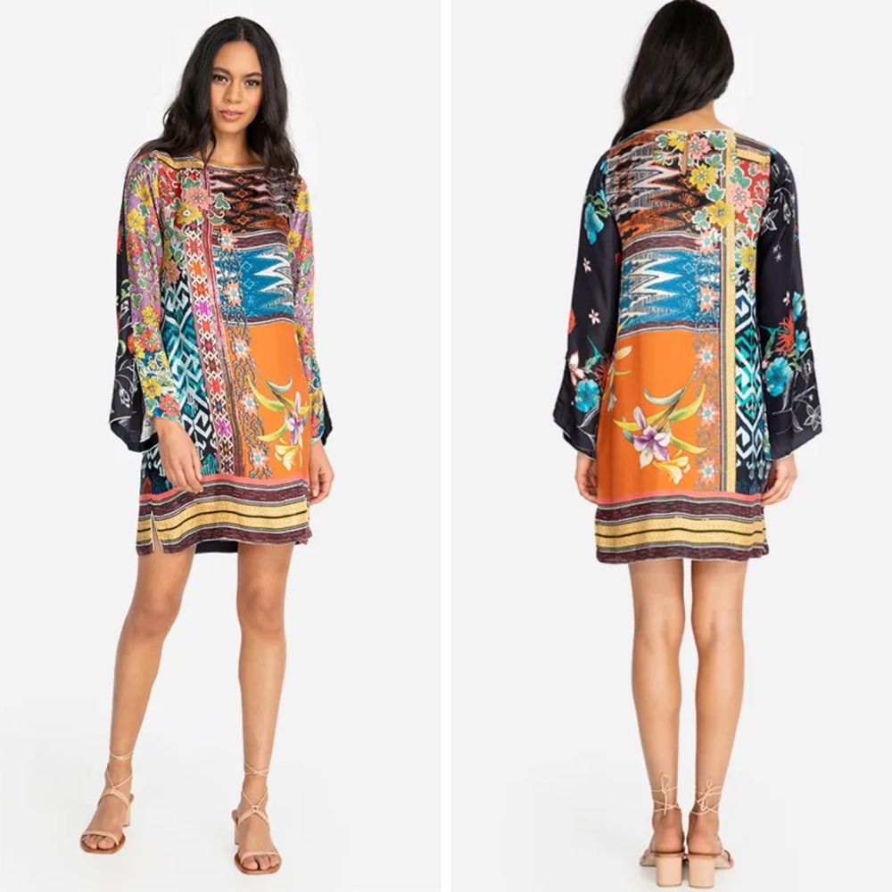 Johnny Was Black & Orange Floral Geometric Mini Dress - Picture 2 of 4